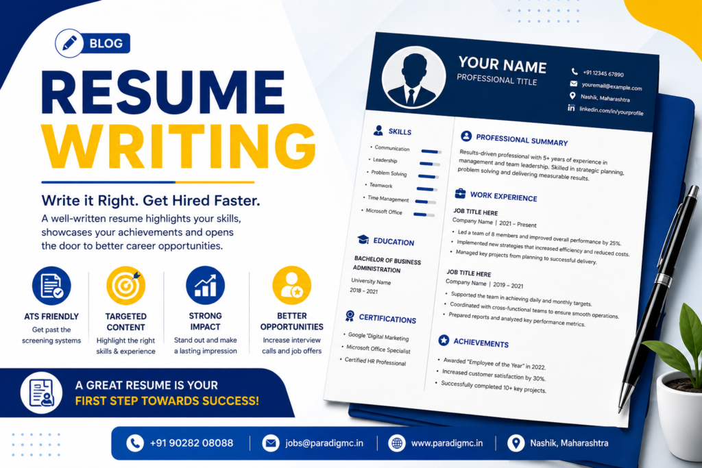 A resume is your first opportunity to impress a recruiter. In today's competitive job market, employers often spend only a few seconds reviewing a resume before deciding whether to shortlist a candidate. That's why effective Resume Writing is essential for anyone looking to secure their dream job. Whether you're a fresher or an experienced professional, a well-written resume can significantly improve your chances of getting interview calls. At Paradigm Consultancies, we help job seekers create professional resumes that highlight their strengths and increase their chances of getting hired.