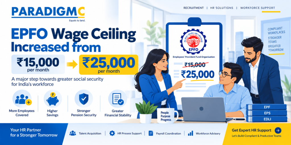 The EPFO Wage Ceiling Increased announcement marks an important development in India's employee social security framework. The wage ceiling has been announced to rise from ₹15,000 to ₹25,000 per month, potentially expanding mandatory EPFO coverage for eligible employees.